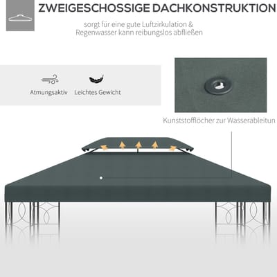 STILVORA Paviljoendak – Dubbel Dak Voor 3 x 3 m Paviljoen – Polyester 180 g/m² – Grijs – Waterafstotend Voor Tuin En Terras – Met Klittenband En Ogen