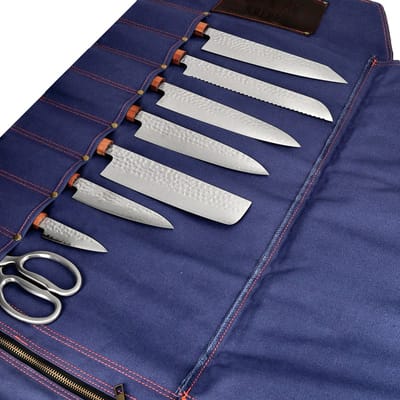 Shinrai Knives - Messenrol Hoogwaardig Canvas & Leer Donkerblauw