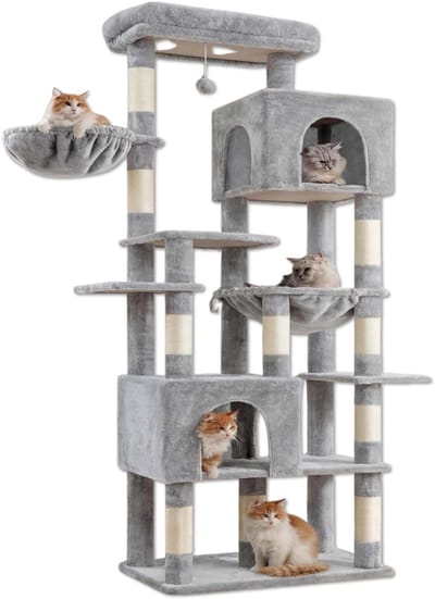 SNJY® Krabpaal Voor Grote Katten - Krabton - Kattenboom - Kattenhuis - Kattenmand - 40L x 70B x 193H cm - Lichtgrijs