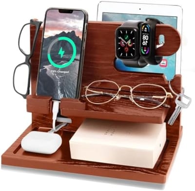 PromoHome Houten Telefoon Dockingstation - Bureau Organizer met Sleutelhouder