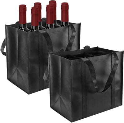 Set van 2 Flessentassen voor 6 Flessen - Ideaal voor Wijn, Camping en Feestjes - Duurzaam Non-Woven Materiaal, 27 cm x 18 cm x 27 cm