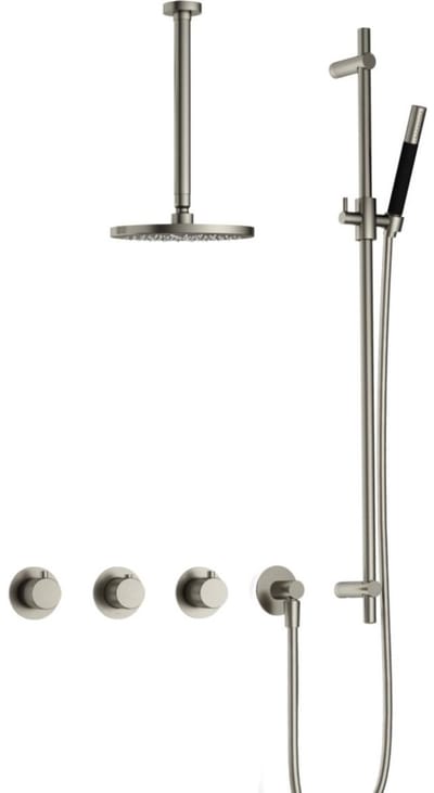 Hotbath Cobber X - CX7067 - Inbouw Regendoucheset - Geborsteld Nikkel - 2 Stopkranen - Thermostatisch - Plafondbuis 30 cm - Hoofddouche 200 mm - Staafhanddouche - Glijstang 900 mm - Waterbesparend
