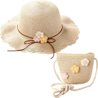 Dailygoods- Zonnehoed Meisjes - Lichtgewicht Strohoed - Bloemenontwerp - Ademend - Comfortabel - Geschikt voor Kinderen tot 6 Jaar - Zomermuts