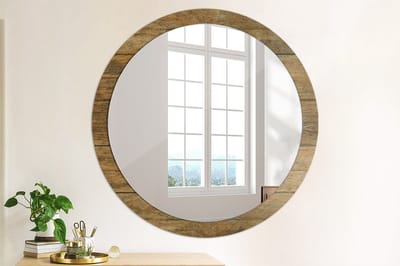 Coloray Bedrukte Spiegel - Oud hout Wandspiegel Met Print - 100 cm - Bruin Bedrukte Spiegel - Wandspiegel Met Print - Wandspiegel Decoratieve Print - Bedrukte Spiegel