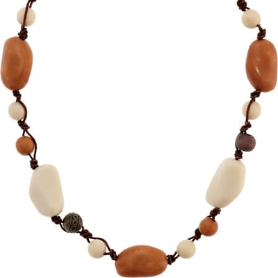 Behave - Lange ketting met bruine stenen en kralen - 100 cm