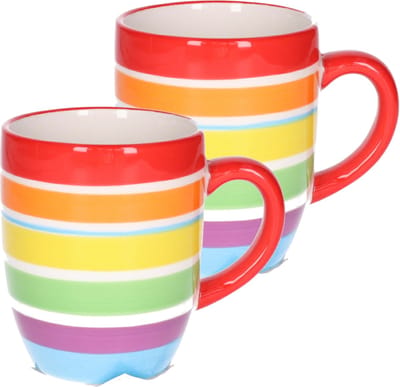 Secret de Gourmet Koffiemokken Curacao - 2x stuks - Keramiek - multi kleuren rood - 300 ml - 8 x 11 cm - Luxe uitstraling