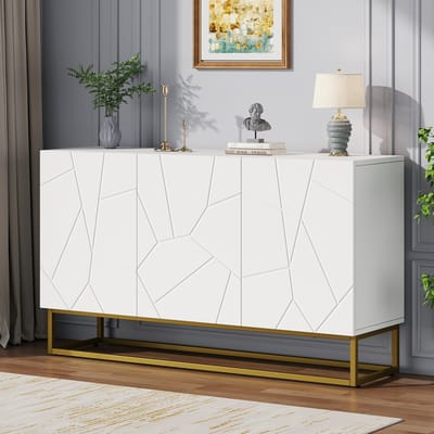 Buffetkast - 130x40x80 cm - Hoogglans met 4 Vakken - Modern en Veel Opbergruimte - Spaanplaat - Wit