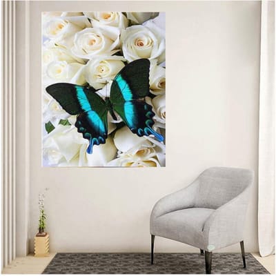 Perceuse ronde fleur et papillon 5D bricolage diamant peinture broderie point de croix mosaïque décor à la maison 20X30CM black