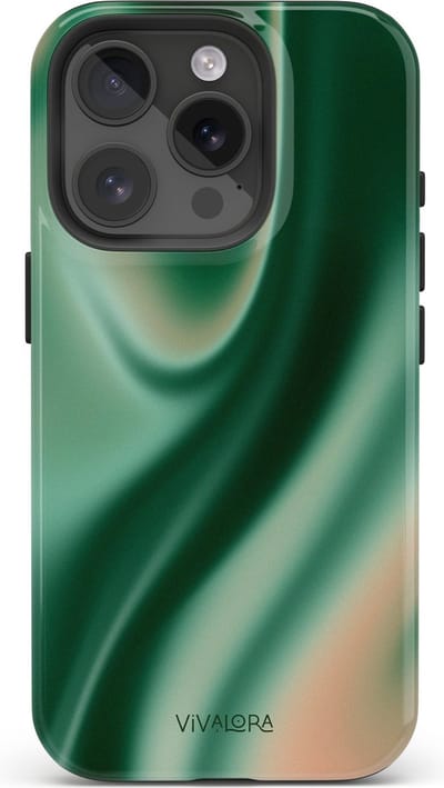 VivaLora Tough Telefoonhoesje iPhone 16 Pro met MagSafe - Satin Shimmer Print - 2-in-1 Phone Case - Hard Case & Siliconen Backcover - Extra Bescherming - Shockproof Cover - Gradient Groen