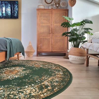 Rond Vintage Vloerkleed Keshan Groen - Rond 240 Ø - (XXL)
