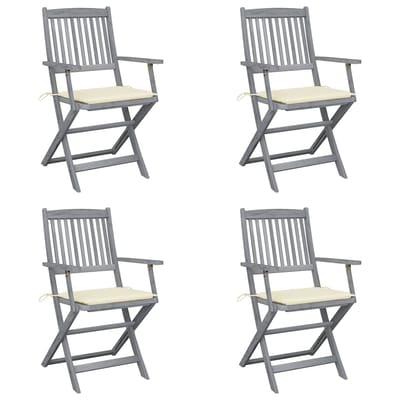 vidaXL - Set - van - 4 - klapstoelen - met - kussens, - gemaakt - van - massief - acaciahout.