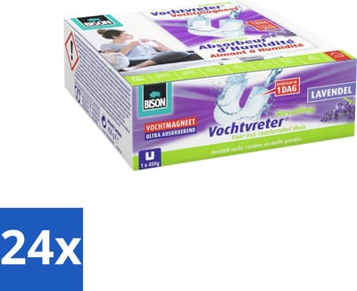 Bison - Ambiance - Vochtvreter - Vochtmagneet - Navulverpakking - 450 Gram - 1 Stuk - Lavendel - Voordeelverpakking - 24 stuks