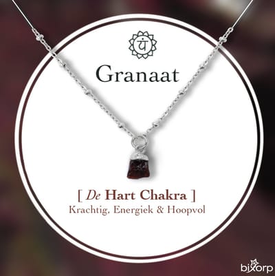 Bixorp Gems Ruwe Granaat Chakra Ketting - Zilverkleurig Roestvrij Staal - 36cm + 8cm verstelbaar