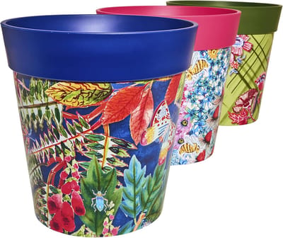 Famanu - Set van 3 kunststof bloempotten 22 cm met kleurrijke patronen