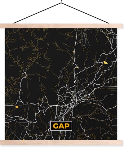 Posterhanger incl. Poster 40x40 cm - Schoolplaat - Kaart - Plattegrond - Frankrijk - Gap - Stadskaart - Textielposter - Blanke latten - Stadskaart