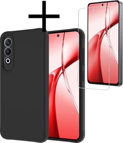 Hoesje - Met Screenprotector - Geschikt voor OnePlus Nord CE4 - Sterk & Shockproof - Back Cover - Siliconen Case - Telefoon Hoes - Zwart