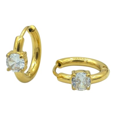 Kleine oorringen met briljant geslepen CZ-steen - Hypoallergeen gold-plated staal - Ø 15 mm - Oorbellen met steentje