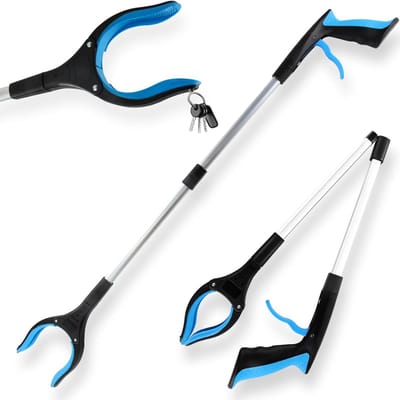 360° roterende magnetische grijper (84 cm) intrekbare aluminium oppaktang - afvalklem met ergonomische handgreep - voor het oppakken van afval en het ophalen van items (blauw)