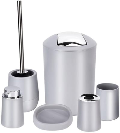 Badkamerset 6 delig - Badkameraccessoires - Vuilnisemmer - Zeepdispenser - Tandenborstelhouder - Roestvrij staal - Modern design
