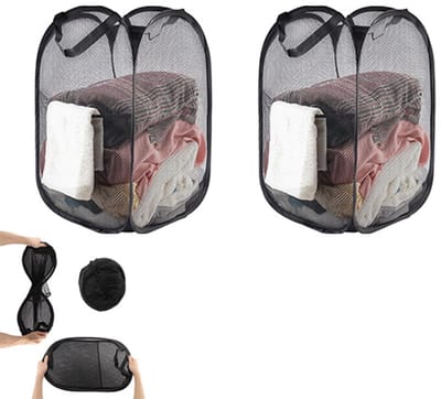 2 stuks Opvouwbare wasmand - 36 x 36 x 58 cm wassorteerder - Grote wasmand voor thuis - Opbergmand - Geschikt voor badkamers, balkons en kamers - Zwart