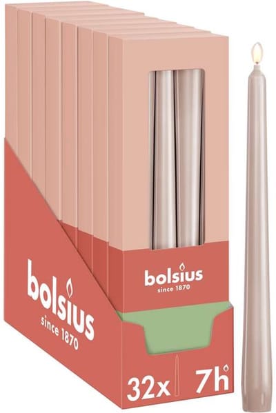 Bolsius - Glanzende dinerkaarsen - 32 stuks - Licht roze - 24,5 cm - 7 branduren