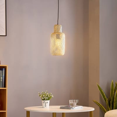 Lindby - hanglamp - 1licht - Bamboe, plastic - H: 34.5 cm - E27 - licht hout, zwart