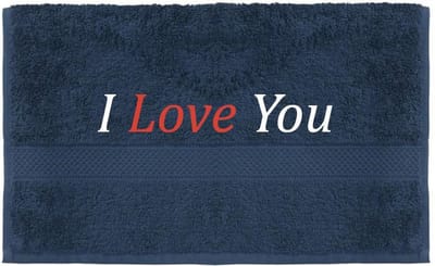 Handdoek - I Love you - 100x50cm - Donker blauw