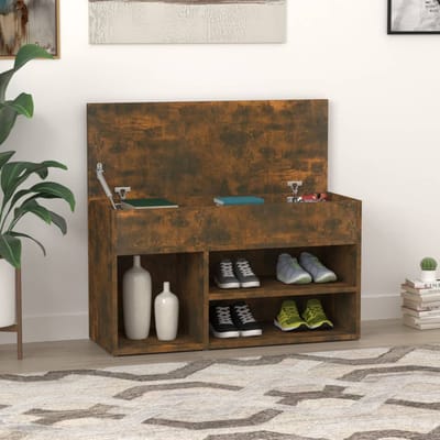 vidaXL - Schoenenbankje - 80x30x45 - cm - bewerkt - hout - gerookt - eikenkleurig