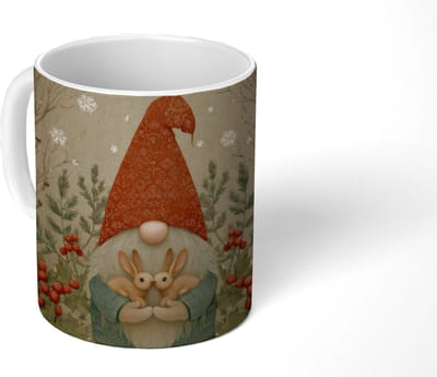 Mok - Koffiemok - Kerstgnome - Konijntjes - Kleurrijk - Mokken - 350 ML - Beker - Koffiemokken - Theemok