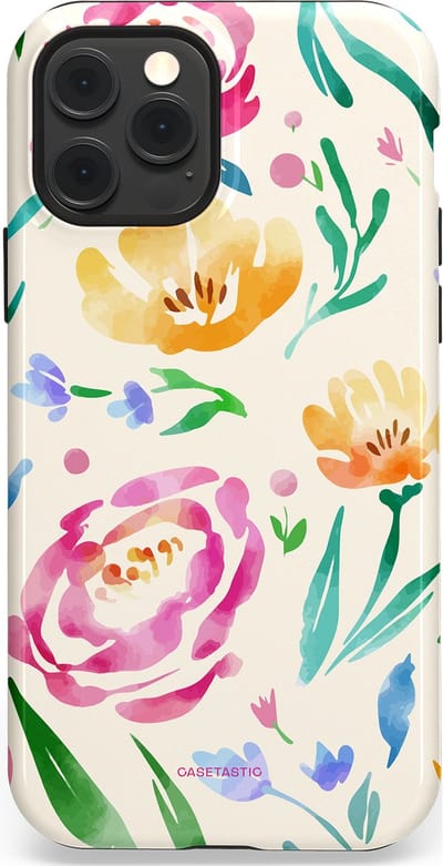 Casetastic hoesje geschikt voor Apple iPhone 12 / Apple iPhone 12 Pro - MagSafe - Dubbellaagse bescherming - Aquarel serenade - Fashion Case - Wit Mintgroen Crème Lichtroze