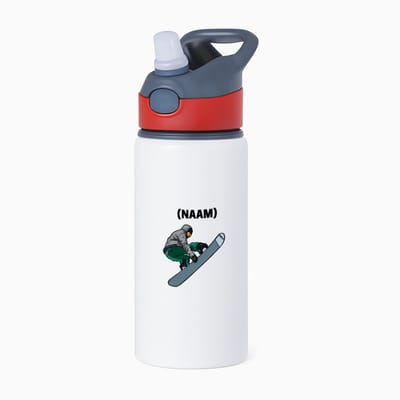 Hacebo® - Snowboard met eigen naam waterfles met rietje rood - Snowboarden - Snowboarders - Wintersport - water fles - 650ML