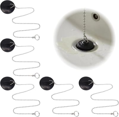 5x Universele Afvoerstoppers met Ketting voor Goedsteen, Wastafel en Bad