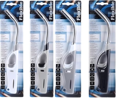 Excellent Houseware Aansteker - 4x - flexibel - 27 cm - willekeurige kleur - navulbaar - gas aansteker voor keuken en kaarsen