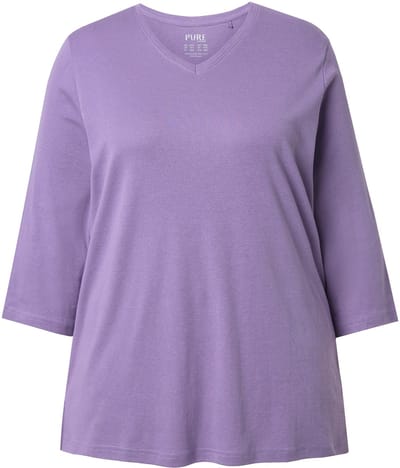Ulla Popken - Dames - Shirt ribjersey V-hals 3/4-mouw biologische katoen - Sering - Maat 42+