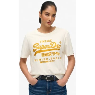 Superdry Vintage T-shirt met Versierd Logo en Relaxte Pasvorm White Grootte: 44