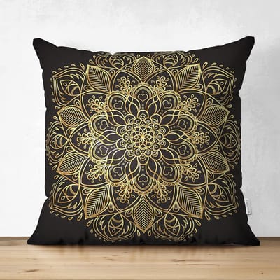 De Groen Home HARMONIE - Sierkussen 65x65 cm - Hondenkussen - Vloerkussen - Kussenhoes inclusief binnenkussen - Gold mandala op zwart - Beide zijden bedrukt