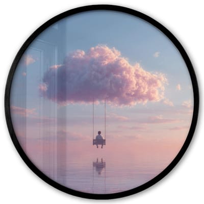Poster in lijst Rond - Fotolijst 40x40 cm - Posters - Wolk - Schommel - Kleurrijke lucht - Ronde posterlijst zwart - Decoratie - Wanddecoratie woonkamer - Muurdecoratie slaapkamer
