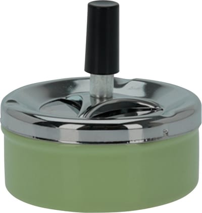Excellent Houseware Druk en draai tafel asbak metaal groen chrome - 9 x 5 cm - roterende druksluiting - geschikt voor binnen en buiten