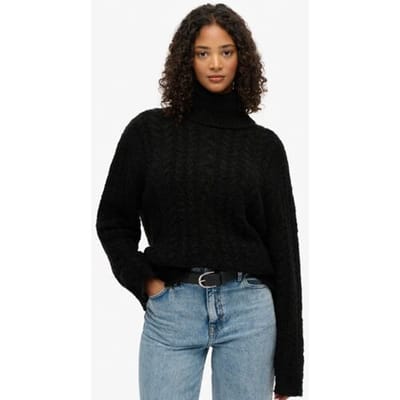 Superdry Kabeltrui met Rolkraag Black Grootte: 44