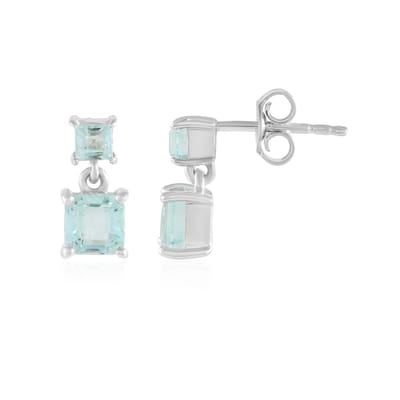 Cavill - Oorbellen 925 Sterling Zilver Geplatineerd - Paraiba Smaragden 1 419 Ct - Achthoek Asscher & Hoek Trap - Elegant Donkergroen