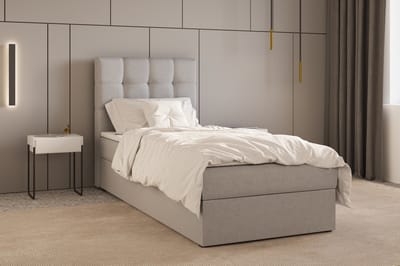 InspireME - Boxspring Bed 05 - Luxe en Comfort - Inclusief Topmatras - Verkrijgbaar in Meerdere Maten - Boxspringbed 05 (Lichtgrijs - Hugo 91, 90x200 cm)