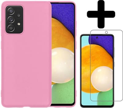 Hoesje - Met Screenprotector - Geschikt voor Samsung Galaxy A52 - Sterk & Shockproof - Back Cover - Siliconen Case - Telefoon Hoes - Telefoonhoesjes - Lichtroze