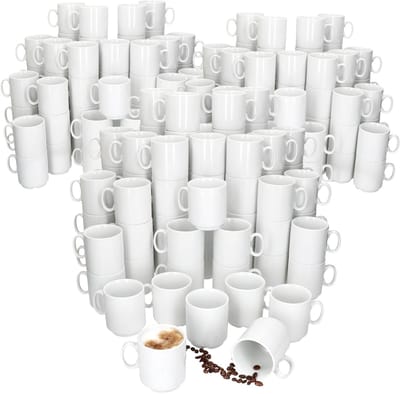 Set van 120 EVENT stapelbare koffiemokken wit porselein 250 ml