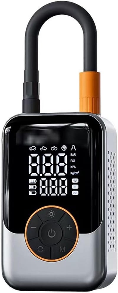 Luchtpomp - Draadloze luchtpomp - 150 PSI - Dubbele voeding (ingebouwde 3000mAh lithiumbatterij + 7,4V DC-ingang) - Geschikt voor het oppompen van auto's, fietsen, motoren en ballen - Uitgerust met LED-verlichting en digitale drukweergave - Zwart