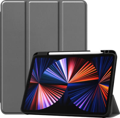 Hoes - Geschikt voor Apple iPad Pro (2021) - 11 inch - 3e generatie - Dun & Stevig - Trifold Bookcase - Hard Cover Case - Met Uitsparing Geschikt voor Apple Pencil - Hardcover Book - Tablet Hoesje - Grijs