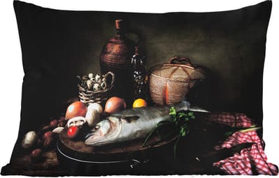 Buitenkussens - Tuin - Rustiek - Vis - Stilleven - Groente - Kruiden - 50x30 cm