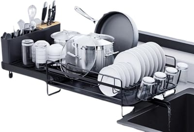 Velori Afdruiprek Uitschuifbaar - Vaatdroogrek - Servies Afdruiprek - Keuken Droogrek met Waterafvoer - Extra Groot - 67,8 x 32,5 x 18 cm