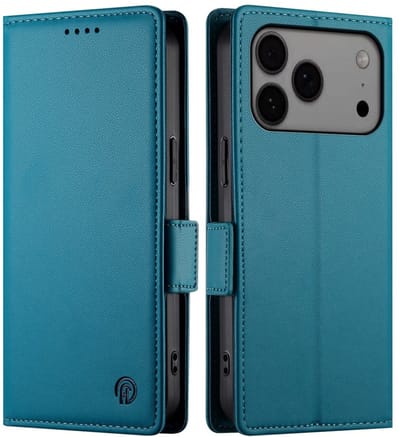 Lunso Geschikt voor iPhone 17 Pro Max hoesje - PU leren Bookcase met ruimte voor pasjes - Blauw