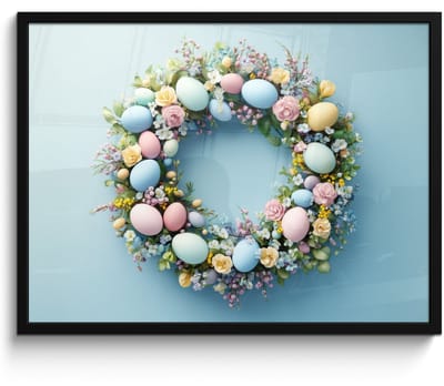 Poster in lijst - Fotolijst 70x50 cm - Posters - Krans - Eieren - Bloemen - Posterlijst zwart - Decoratie - Wanddecoratie woonkamer - Muurdecoratie slaapkamer