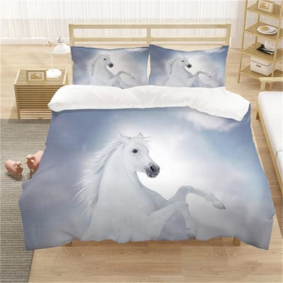 Housse de couette imprimée chevaux Ensemble Twin Full Queen King Literie Couette Couvre-lit Doux Léger Quilt Animaux Textile de maison EU single(135x200cm) gray